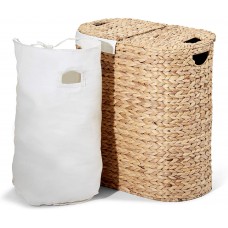 WATER HYACINTH LIDDED OVAL DOUBLE LAUNDRY HAMPER